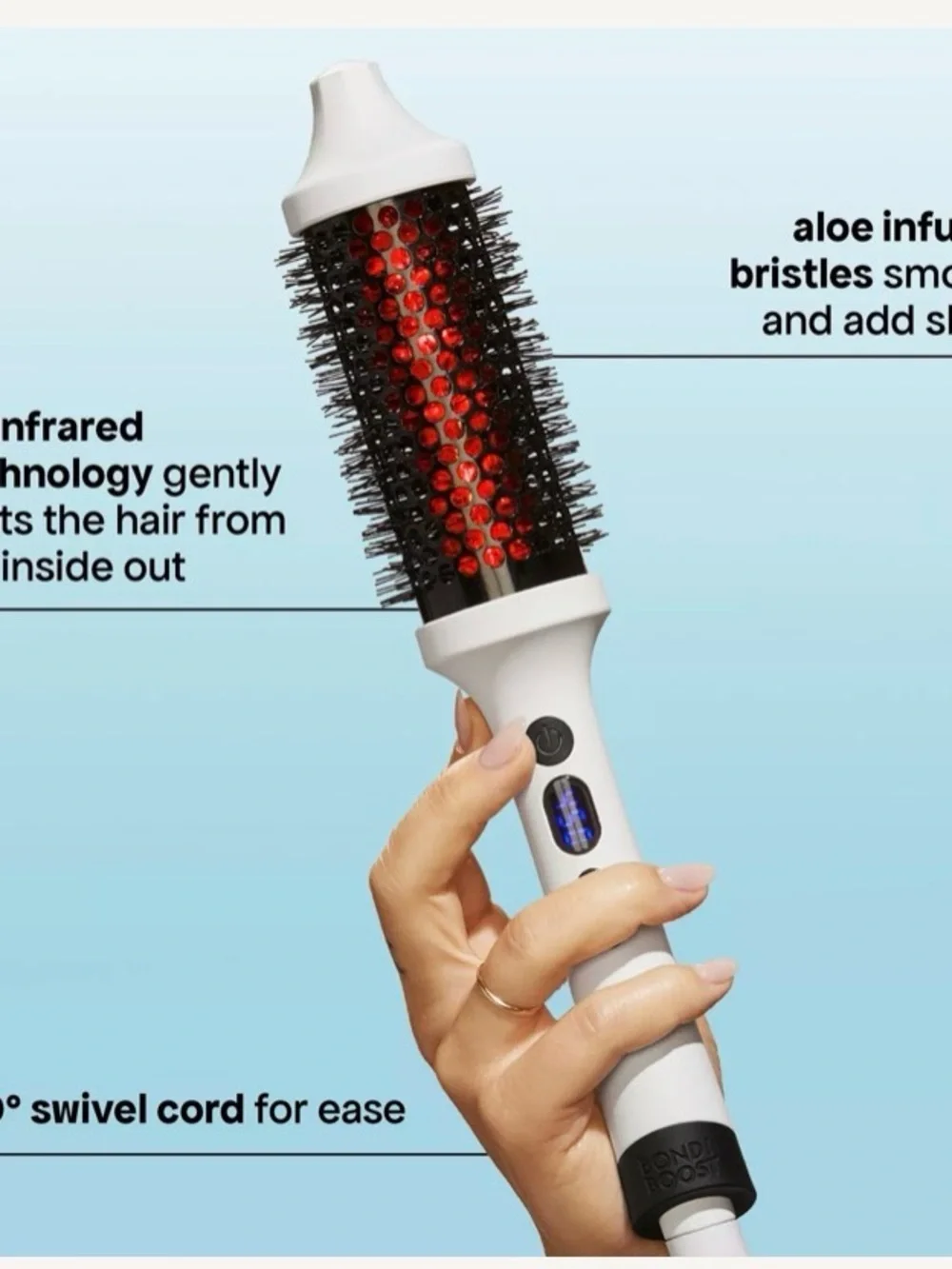 White and Red Hot Air Round Brush Hair Styler with Digital Display